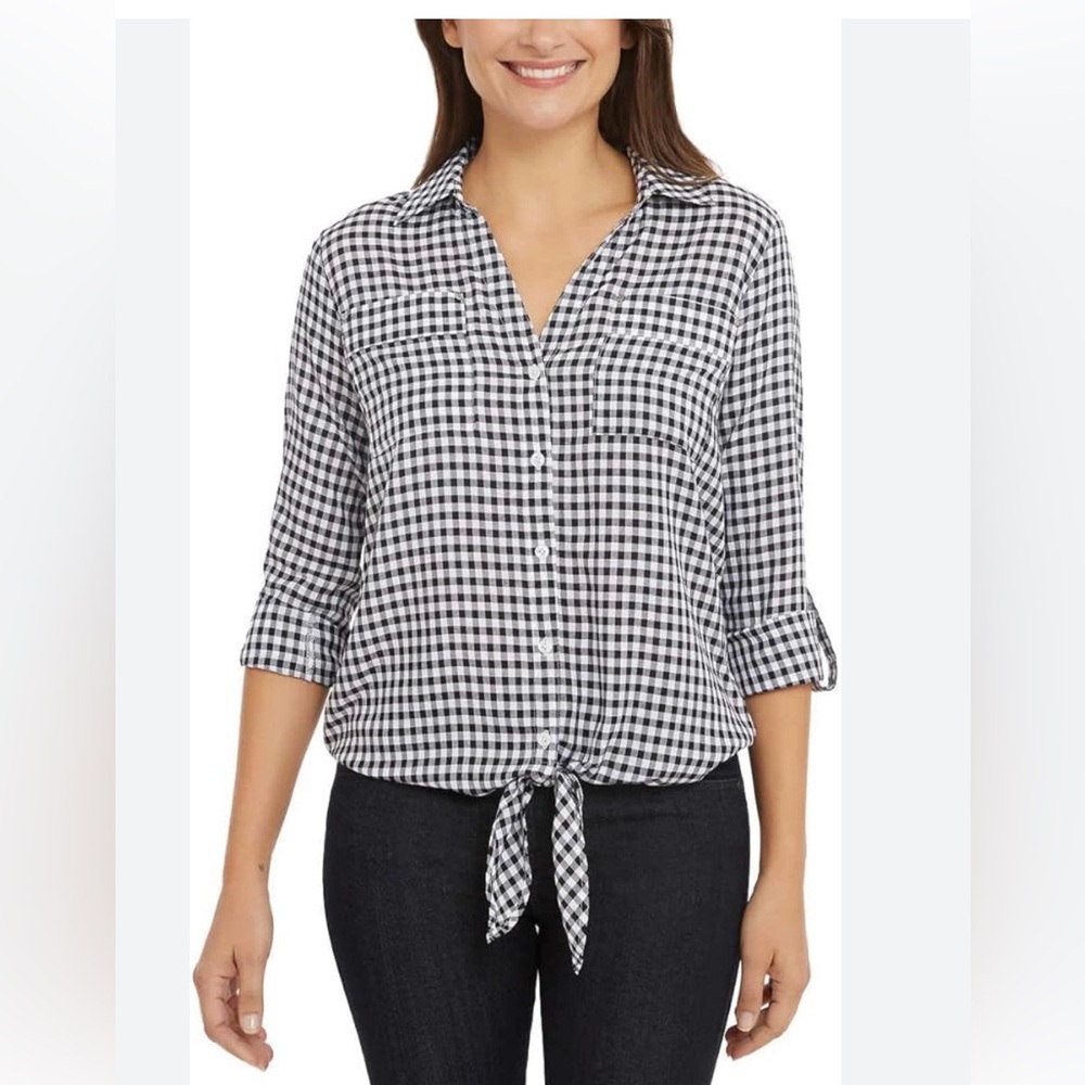 Women’s Jones New York Front Tie Baby Gingham blouse NWT